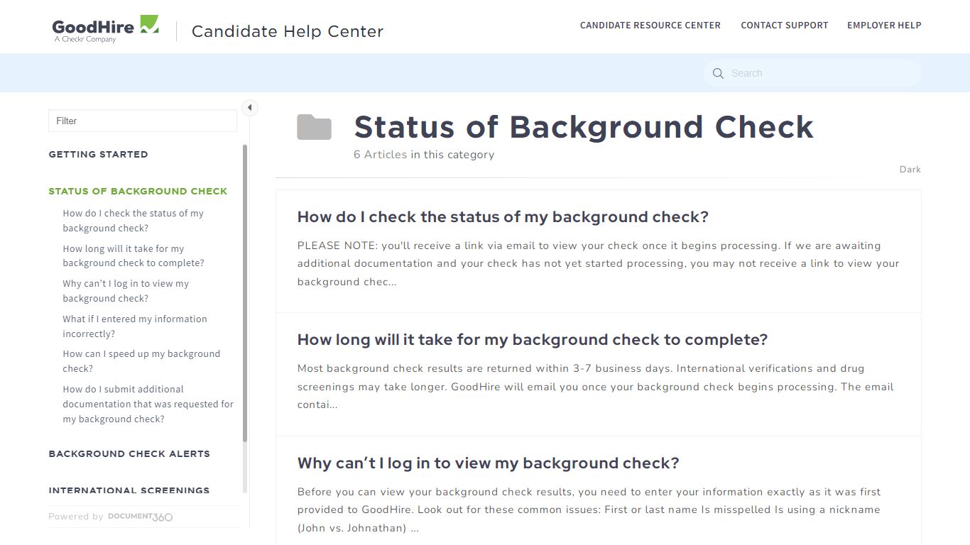 Status of Background Check - GoodHire